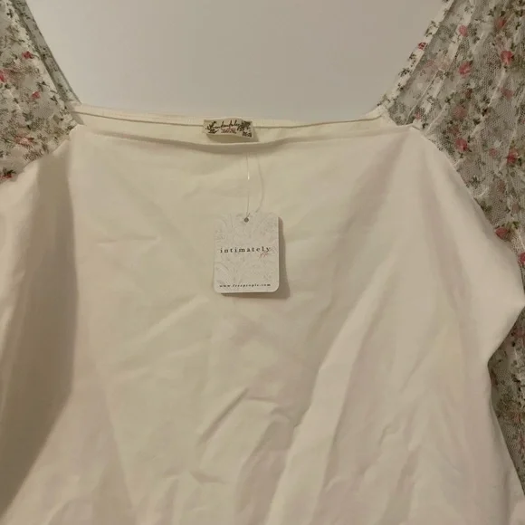 NWT Free People Intimately Gimme Butterflies Cream Floral Sheer Sleeve Blouse - Picture 8 of 10